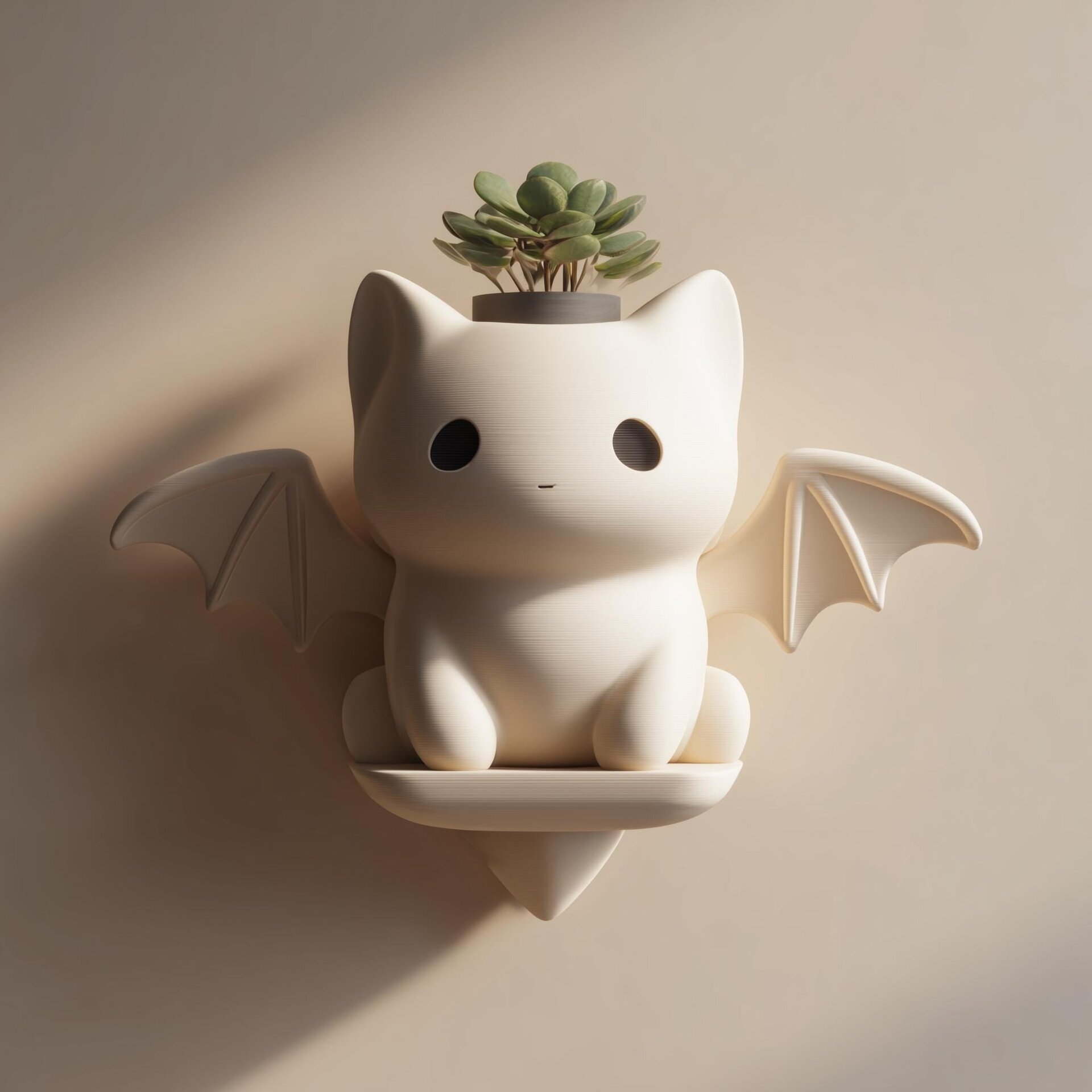 3D Printed Bat Cat Wall Planter | Gothic Animal Plant Holder