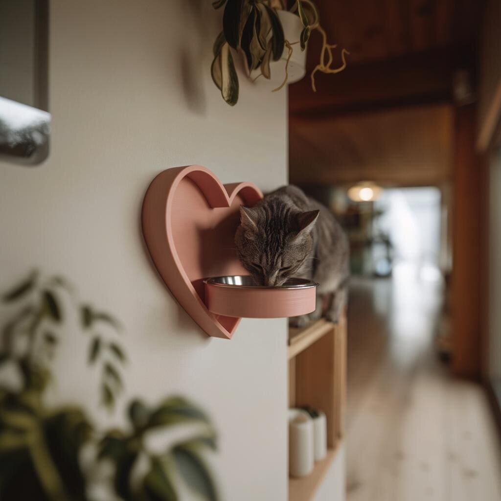 3D Printed Heart Wall-Mounted Pet Bowl Holder