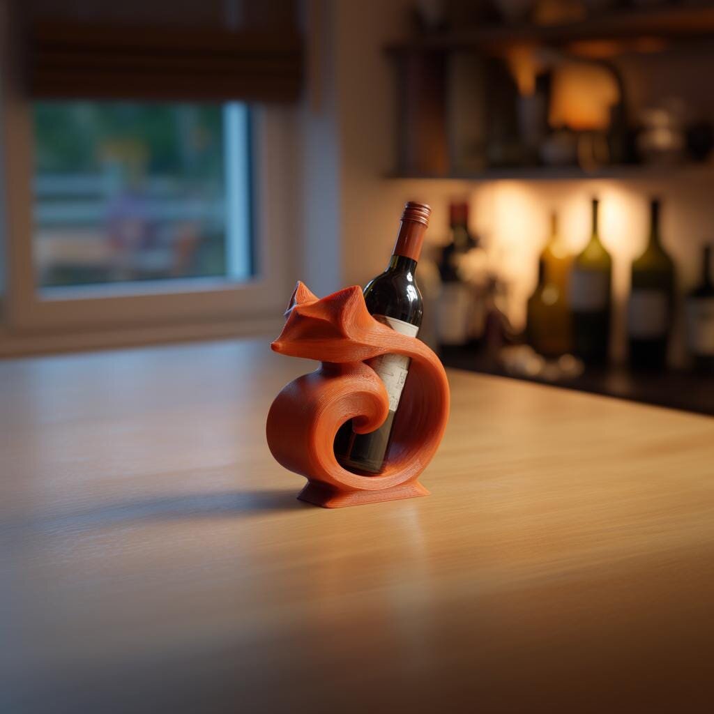 3D Printed Fox Wine Bottle Holder | Curled-Tail Display