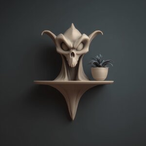 3D Printed Skull Planter Wall Shelf