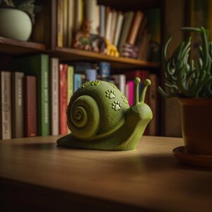 3D Printed Snail Sculpture with Paw Print Shell