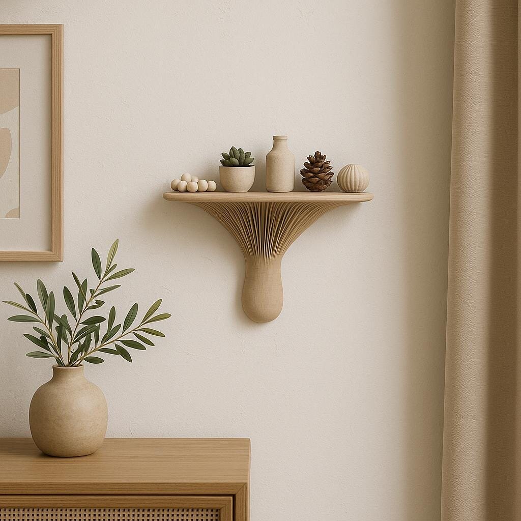 3D Printed Wall-Growing Mushroom Shelf | Matte Organic Ledge