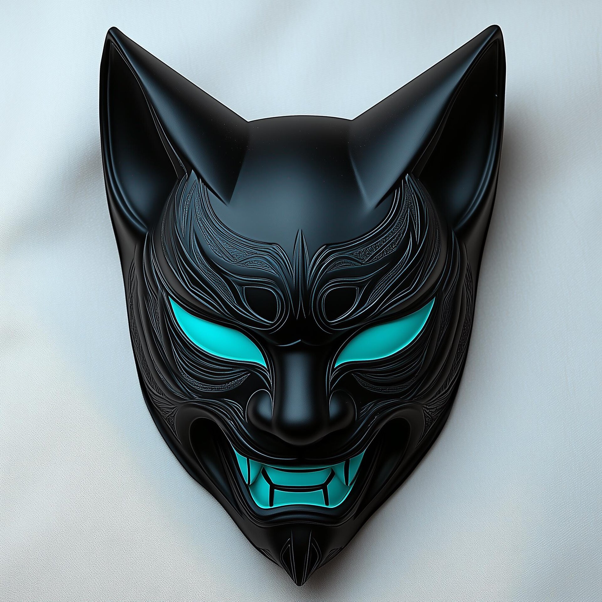 3D Printed Cyber Kitsune Mask | Fox Demon Costume Prop