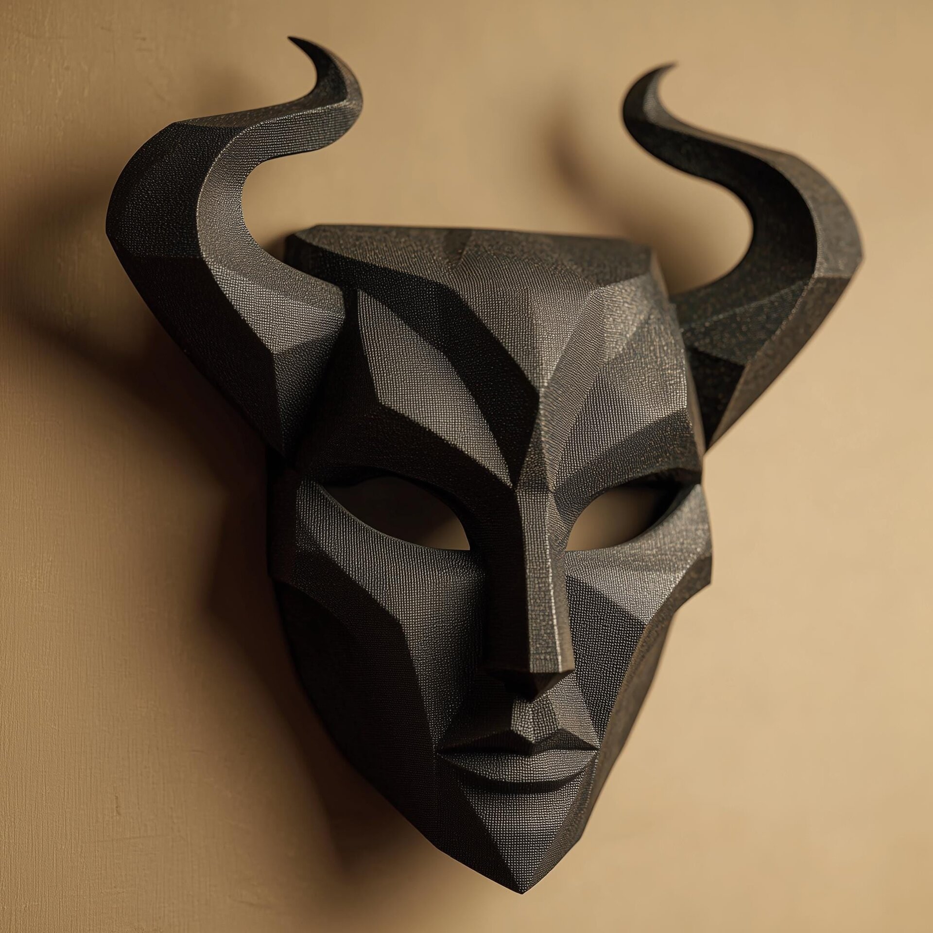 3D Printed Horned Mask Wall Decor | Dark Fantasy Sculpture