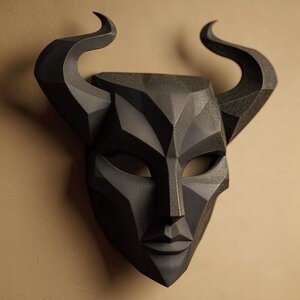 3D Printed Horned Mask Wall Decor | Dark Fantasy Sculpture